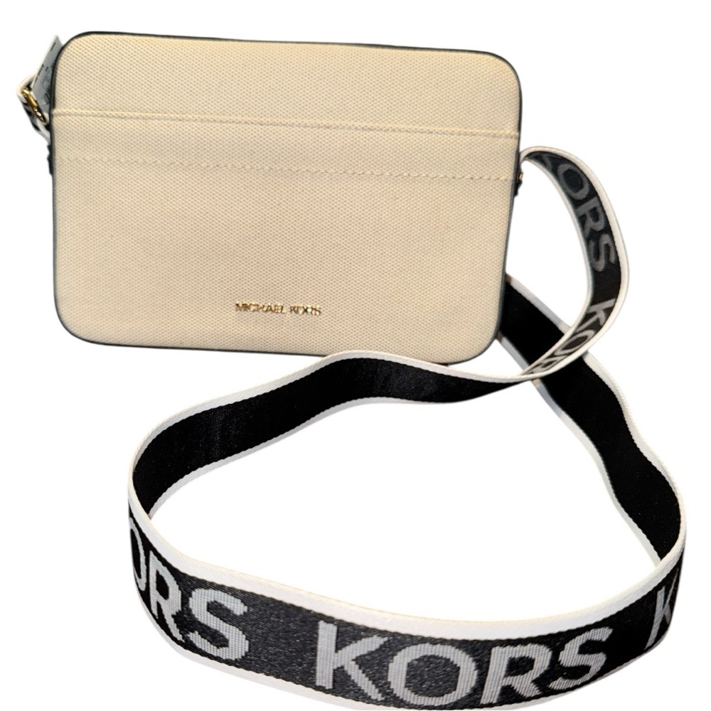Michael Kors Maeve LG EW Crossbody HandBag Natural/Black Canvas Logo Strap - NWT